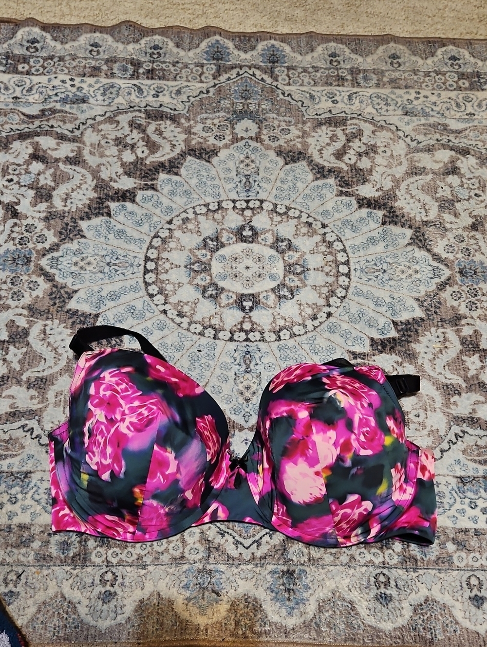 Bright Pink Floral Padded Underwire Bra with Adjustable Straps
